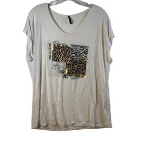 Edista Los Angelos Paris Cheetah Zebra Print V Neck‎ Tunic Top Size L